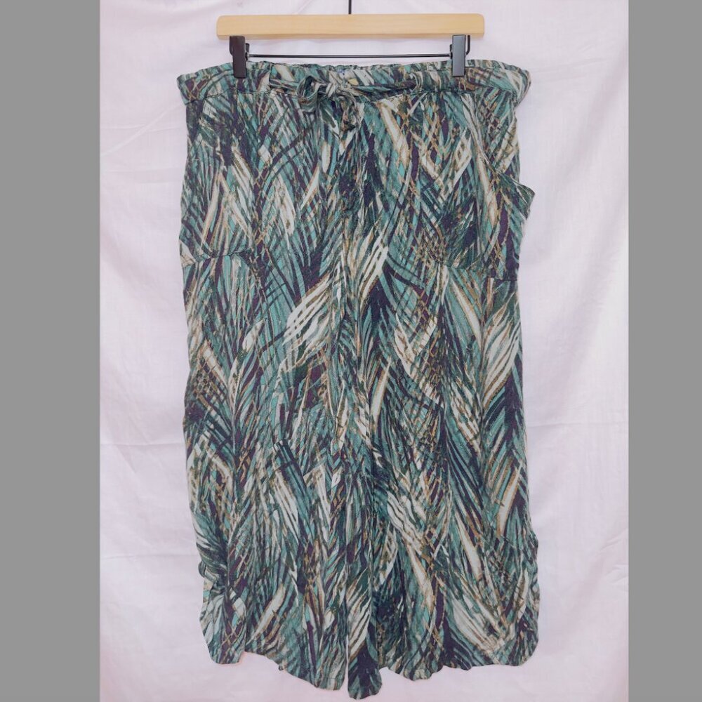 Democracy Teal, Navy & Cream Cropped Wide-Leg Pants
